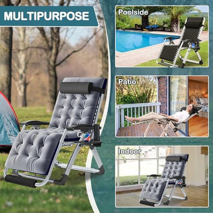 NAIZEA Padded Zero Gravity Chair, Folding Outdoor Lounge Chairs, Adjustable Reclining Camping Chairs with Cup Holder, Ergonomic Patio Lawn Chair for Balcony Beach Deck Yard - color: Ash Gray, style: Zero Gravity Chair