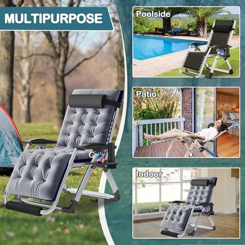NAIZEA Padded Zero Gravity Chair, Folding Outdoor Lounge Chairs, Adjustable Reclining Camping Chairs with Cup Holder, Ergonomic Patio Lawn Chair for Balcony Beach Deck Yard - color: Ash Gray, style: Zero Gravity Chair 2 Pack