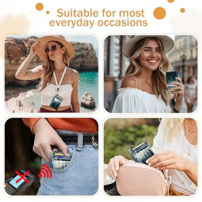 Yonlevres Credit Card Holder Slim Wallet, Forest RFID Wallet Women Front Pocket Small Card Holder, Travel Cute Funny Thin Card Case ID Window PU Leather RFID Blocking Card Organizer Gifts Girls Ladies - color: Forest