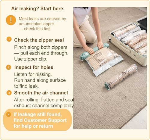Vacuum Storage Bags for Clothing - NeatNest 6 Pack Roll-Up, 40×60cm (15.7"×23.6"), No Vacuum Needed, Compression Packing Bags for Clothes, Carry-On Luggage, Camping, and Travel - color: Roll x 6