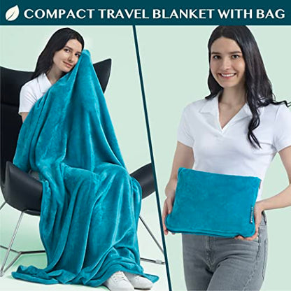 PAVILIA Travel Blanket Pillow, Soft Airplane Blanket 2-IN-1 Combo Set, Plane Blanket Compact Packable, Flight Essentials Car Pillow, Travelers Gifts Accessories Luggage Backpack Strap, 60x43 Teal Blue - color: Teal Blue