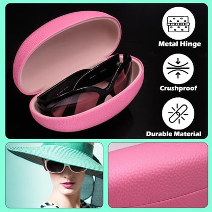 MyEyeglassCase® Large Hard Sunglasses Case | fits Large curved Sunglasses, with microfiber bag and cleaning cloth - color: Pink Distressed