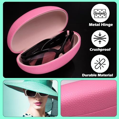 MyEyeglassCase® Large Hard Sunglasses Case | fits Large curved Sunglasses, with microfiber bag and cleaning cloth - color: Pink Distressed