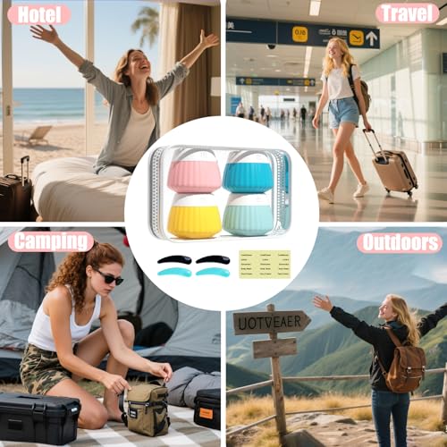 4 Pack Travel Size Silicone Cream Containers, Leak Proof Refillable Toiletry Bottles for Toiletries with 4 Scoops, Labels and Clear Bag, Suitable for Travel Shampoo and Conditioner Bottles (D) - style: D
