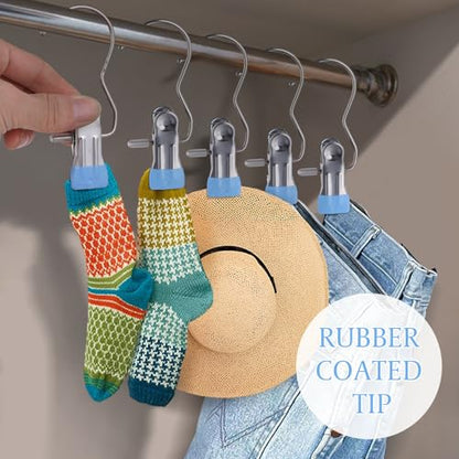 100PCS Space-Saving Clothespin Hat Pants Storage Hanging Travel Hook,Portable 360° Rotating Stainless Steel Hanging Hook Clips Towel Clips,Laundry Hooks Hanging Clips with Clips for Home and Travel - color: Blue 100pcs