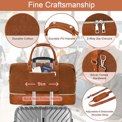 ITIEZY Weekender Overnight Bag for Women - Large Travel Duffel Bag with Shoe Compartment, Gym Duffel Bag Hospital Bag Carry On Tote Bags for Airplanes with Crossbody Bag Toiletry Bag 3Pcs Set - color: 8a-Brown
