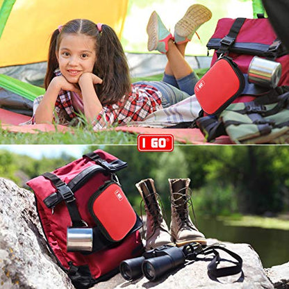 I GO 85 Pieces Hard Shell Mini Compact First Aid Kit, Small Personal Emergency Survival Kit for Travel Hiking Camping Backpacking Hunting Marine Car - color: Red