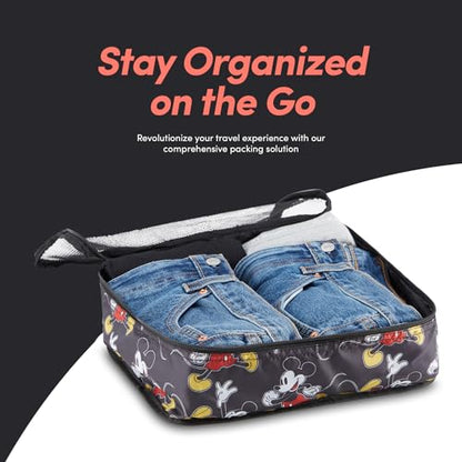 Disney Minnie Mickey Stitch Packing Cubes - Winnie the Pooh, Princess Cinderella, Cars, Toy Story 5 Piece Packing Cubes Compression - Travel Essential - Luggage Suitcase Organizer Set - color: Black