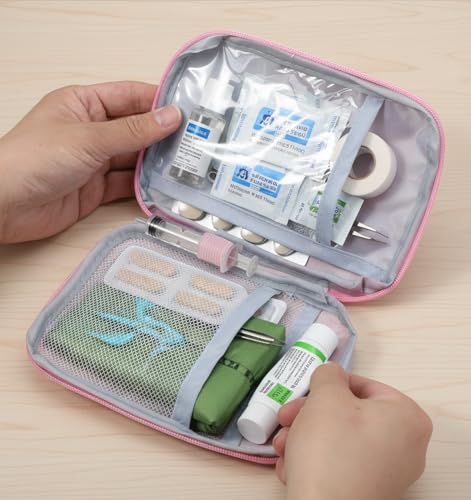 Small First Aid Pouch Empty, 2 Pcs Pink First Aid Kit, Mini Portable Oxford Fabric Medical Bag with 2 Different Sizes for Outdoor Indoor Camping Hiking Traveling Sports Car Home Emergency