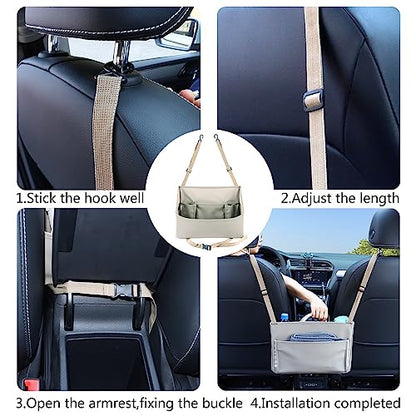 Viaviat Car Handbag Purse Holder Between Seats Leather Car Front Seat Storage Bag Large Capacity Car Organizers for Book Document Phone Bottle Tissue Toy (Beige Style-1) - color: Beige (Style 1)