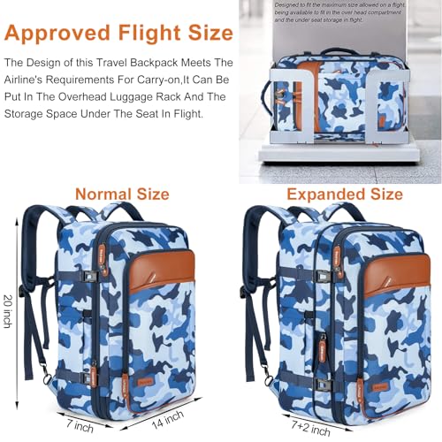 Lumesner Carry on Travel Backpacks, Extra Large 40L Flight Approved for Men & Women,Expandable Suitcase backpack (Camouflage Blue(Backpack With 4 Packing Cubes)) - color: Camouflage Blue
