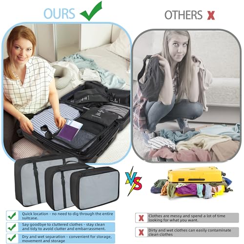 10 Pcs Set Packing Cubes - Travel Packing Organizers, Expandable Suitcase Organizer, Luggage Organizer Bags - color: BLACK