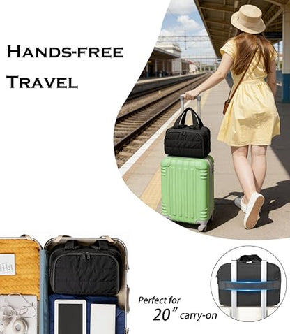 Travel Toiletry Bag for Women, Large Wide-open Puffy Cosmetic Makeup Bag with Wet-Dry Separation, Multi-Pocket Organizer with Carry Handle for Toiletries, Cosmetics, Essentials, Black - color: Black