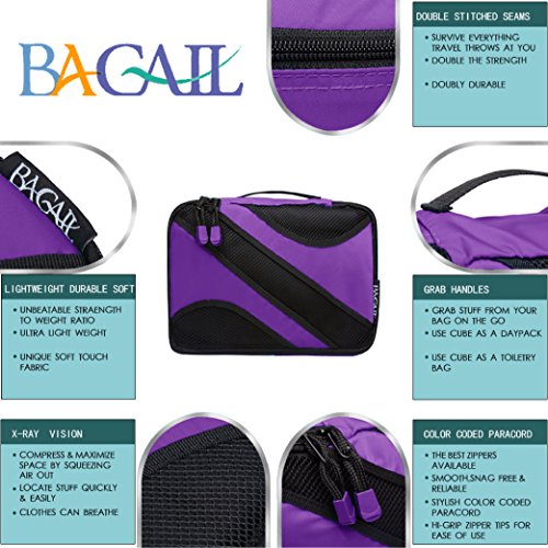 BAGAIL 6 Set Packing Cubes,Travel Luggage Packing Organizers - color: The Purple, style: 6 Set