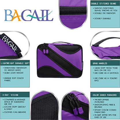 BAGAIL 6 Set Packing Cubes,Travel Luggage Packing Organizers - color: The Purple, style: 6 Set