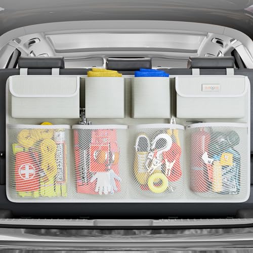 SURDOCA Car Trunk Organizer, LARGE CAPACITY Car Storage Bag with 8 Pockets, 7X Upgraded Trunk Storage Organizer for Car, SUV, Truck, MPV - color: Beige, size: L-35.5x18.2in