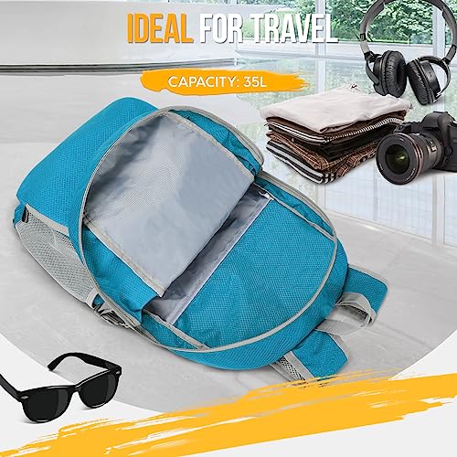 ZOMAKE Lightweight Packable Backpack 35L, Light Foldable Backpacks Water Resistant Collapsible Hiking Bag, Compact Folding Day Pack for Travel Camping(Light Blue) - color: Light Blue