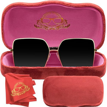 Hard Shell Glasses Case w/Cloth,Velvet Reading Glass, Eyeglass Case, Lightweight, Crush-Resistant, Men & Women - color: Red Velvet, size: Large