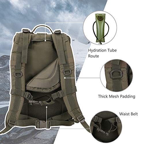 Hannibal Tactical MOLLE Assault Backpack, Tactical Backpack Military Army Camping Rucksack, 3-Day Pack Trip w/USA Flag Patch, D-Rings, Olive - color: Olive