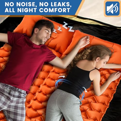 Ultralight 4-Inch Camping Sleeping Pad with Built-in Foot Pump, Inflatable Mat for Side Sleepers, Stays Inflated Overnight, Compact for Festivals, Backpacking & Car Camping - color: Orange+blue
