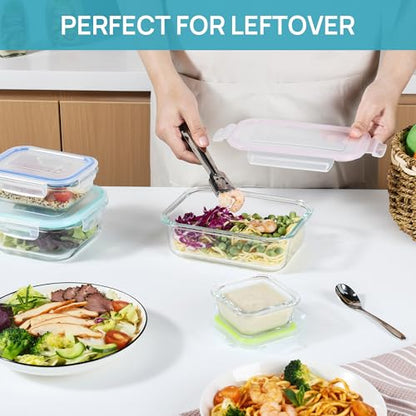 Vtopmart 8 Pack Glass Food Storage Containers with Airtight Lids, Glass Meal Prep Containers, Lunch Containers for Microwave, Oven, Freezer and Dishwasher, BPA Free - color: Multi-colors