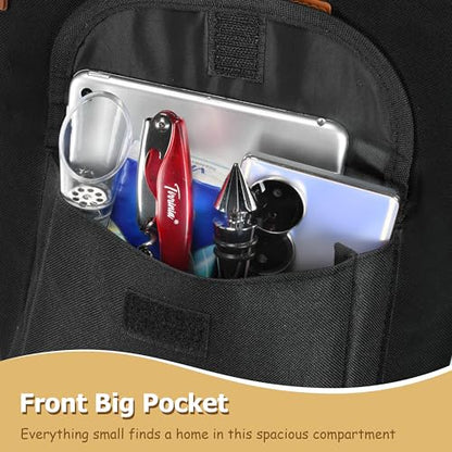 Tirrinia 2 Bottle Wine Gift Tote Carrier - Leakproof & Insulated with Large Pockets Wine Cooler Bag for Travel, Tasting, Party, Dinner - color: Black, size: 2 Bottle-with front pocket