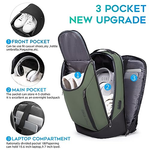 BANGE Business Smart Backpack Waterproof fit 15.6 Inch Laptop Backpack with USB Charging Port,Travel Durable Backpack - color: Green