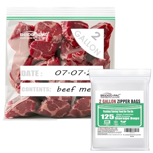 BEIDOU-PAC 2 Gallon Large Food Storage Freezer Bags, 125 Count | Double Zipper | 13" * 15", Freshness Easy Open Reclosable Clear Plastic Bags - style: Zip | 2 gal 125 count