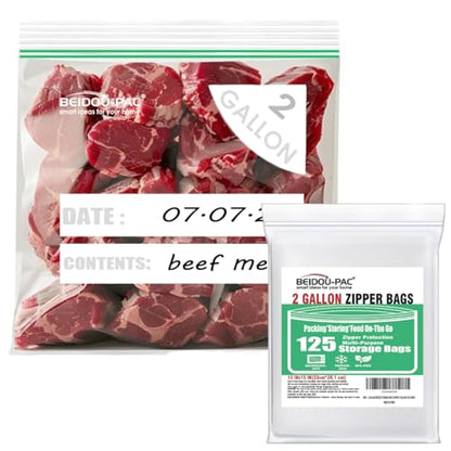 BEIDOU-PAC 2 Gallon Large Food Storage Freezer Bags, 125 Count | Double Zipper | 13" * 15", Freshness Easy Open Reclosable Clear Plastic Bags - style: Zip | 2 gal 125 count