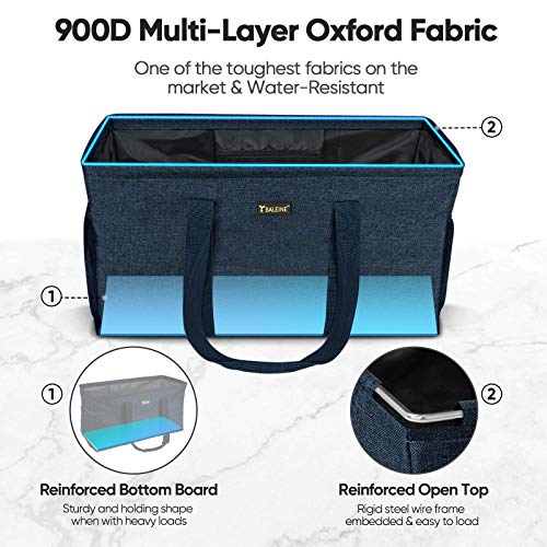 BALEINE Extra Large Utility Tote Bag with Reinforced Wire Frame, Reusable Grocery Bag for Shopping, Picnic (Blue, 22''x12''x10'') - color: Blue, size: 22''x12''x10''