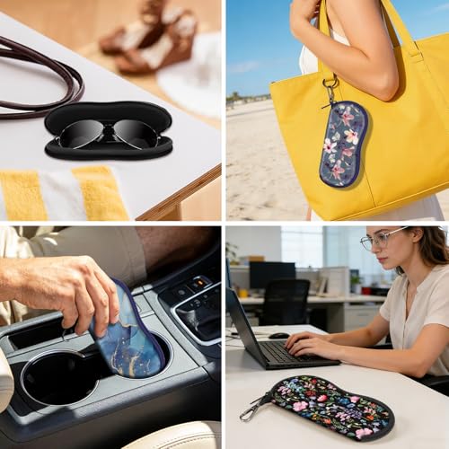 FINTIE Glasses Case with Carabiner, Ultra Light Portable Neoprene Zipper Sunglasses Soft Case - color: Black Floral