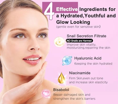 Skin Care Set for Women Teens W/Korean Snail Mucin Extract,5 Pcs Anti Aging Skincare Set, Moisturize, Repair, Soothe, Hydrate, Glass Skincare Kit,Self Care Gifts for Women Mother Mom Wife Teenage Girl - size: 5 PCS SET