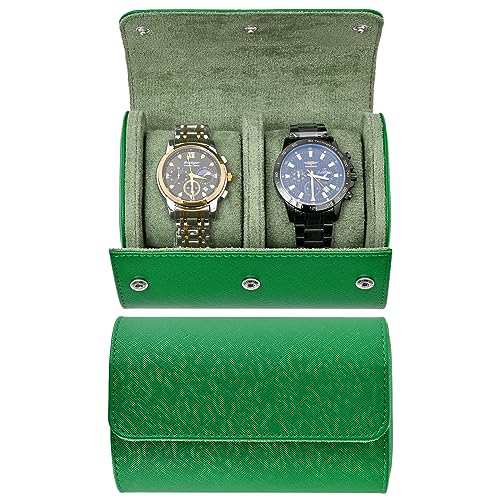 Watch Roll Travel Case for Men and Women- 2 Watch Storage and Organizer-Secure Storage with Innovative Removable Pillows & Solid Dividers for Home Storage, Travel and Display (Green Cross-2 Slot) - color: Green-2