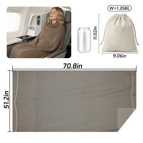 Travel Blanket Airplane - Ultra Soft & Lightweight Knit Design Compact Airplane Blanket,53x72 Inch,Stylish Travel Shawl Wraps for Flights,Office,Home Use,Travel Essentials & Gifts - color: Brown