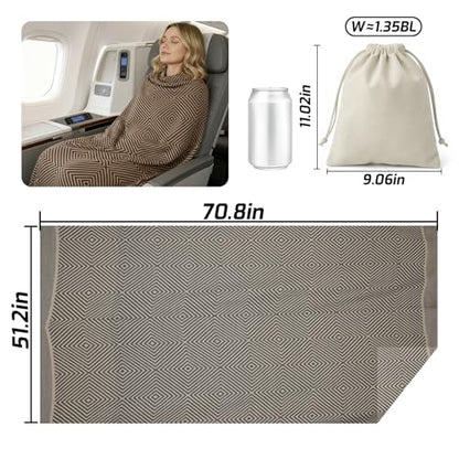 Travel Blanket Airplane - Ultra Soft & Lightweight Knit Design Compact Airplane Blanket,53x72 Inch,Stylish Travel Shawl Wraps for Flights,Office,Home Use,Travel Essentials & Gifts - color: Brown