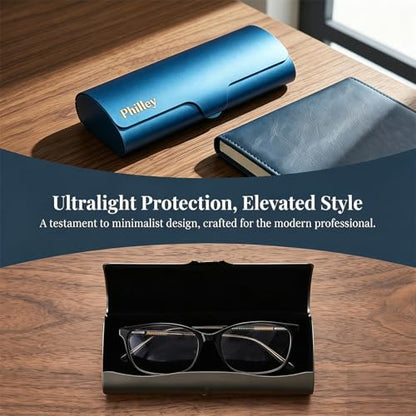Philley Aluminum Ultra-Light Eyeglasses Case Hard Shell Nearsighted Glasses Case for Women & Men - color: Blue
