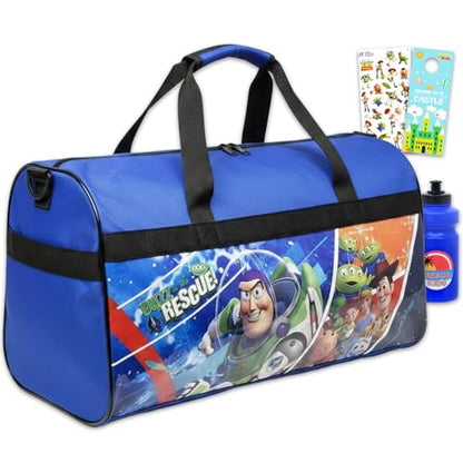 Toy Story Duffle Bag Set for Kids - Bundle of Buzz Lightyear Luggage Carry-On Suitcase Bag Plus Stickers, Water Bottle, More | Toy Story Travel Set