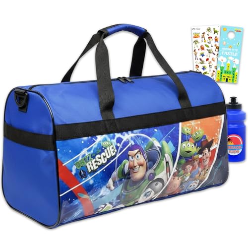 Toy Story Duffle Bag Set for Kids - Bundle of Buzz Lightyear Luggage Carry-On Suitcase Bag Plus Stickers, Water Bottle, More | Toy Story Travel Set