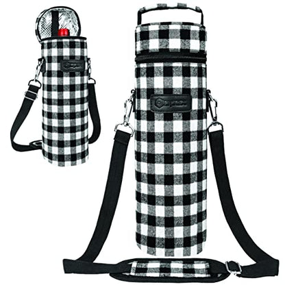 opux Wine Bag Single Bottle Carrier Tote, Insulated Wine Cooler Bag for Travel Picnic Beach with Shoulder Strap, Thermal One Bottle Holder Carrying Case Wine Gift for Women Men, Plaid Buffalo White - color: Buffalo Plaid White