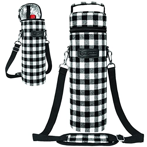 opux Wine Bag Single Bottle Carrier Tote, Insulated Wine Cooler Bag for Travel Picnic Beach with Shoulder Strap, Thermal One Bottle Holder Carrying Case Wine Gift for Women Men, Plaid Buffalo White - color: Buffalo Plaid White