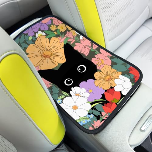 Black Cat Auto Center Console Pad,Soft Waterproof Car Center Console Cover Auto Armrest Seat Box Cover Protector for Most Vehicle SUV Truck Car - color: Black Cat1