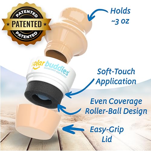 Solar Buddies Grab & Go Travel Bundle - Single Nude - Empty Refillable Applicator with Carabiner Clip & Brush - Roll-On Sponge for Lotion & Cream - 3.4oz (No Sunscreen Included) - color: Nude Single
