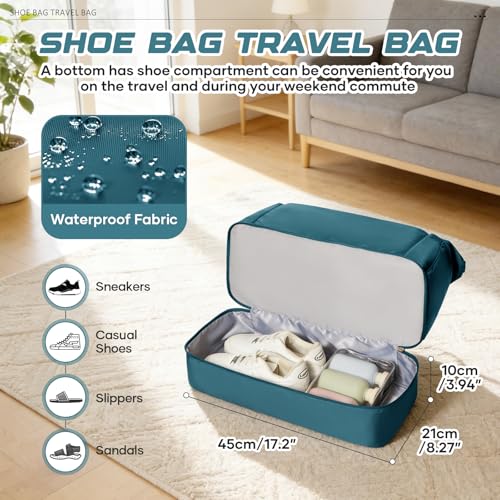 Travel Duffel Bag with Shoe Compartment, Large Weekender Bags for Women Men with Trolley Sleeve for Airplane, Waterproof Carry on Bag Sport Tote Bags Hospital Holdalls, Peacock Blue - color: A1-Blue with Shoe Compartment