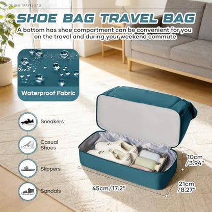 Travel Duffel Bag with Shoe Compartment, Large Weekender Bags for Women Men with Trolley Sleeve for Airplane, Waterproof Carry on Bag Sport Tote Bags Hospital Holdalls, Peacock Blue - color: A1-Blue with Shoe Compartment