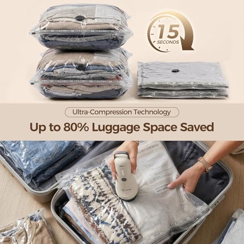 Travel Vacuum Bags for Clothes with Cordless Pump - 9 Pack Reusable Compression Packing, Save 80% Luggage for Suitcase Carry-On & Bedding (9 Combo Travel Size) - size: 9 Combo Travel Size