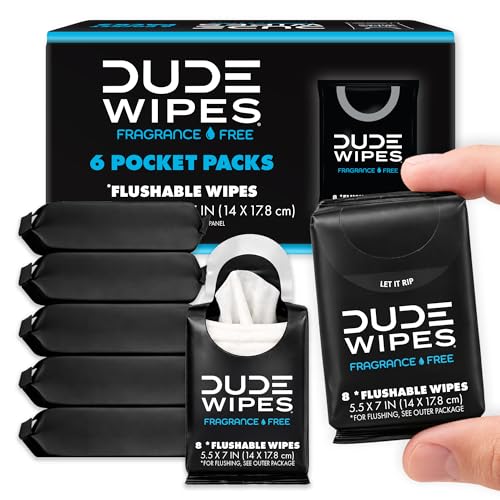 DUDE Wipes Unscented Pocket Packs - Travel Wipes - 6 Packs of 8 (48 Count) - On-The-Go Adult Flushable Wipes for Sensitive Skin - Infused with Vitamin E and Aloe - Septic and Sewer Safe - size: 8 Count (Pack of 6)