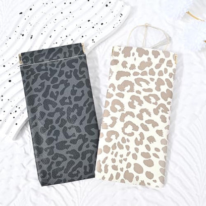 Glasses Case Soft, Eyeglass Cases for Women Portable Squeeze Top PU Leather 2 Pack Glasses Pouch with Cleaning Cloth - color: 2pcs Black Leopard+brown Leopard