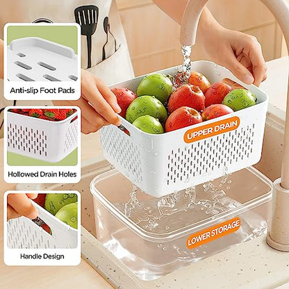 6 PCS Fruit Storage Containers for Fridge with Removable Colanders, 6 Plastic Food Storage Containers with 6 Lids, Leakproof Produce Containers Keep Fruits, Vegetables, Berry, Meat Fresh Longer - color: 6P white