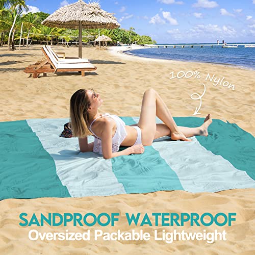 BYDOLL Nylon Beach Blanket Waterproof Sandproof Oversized 10'x9' Suits 1-8 Adults Sand Free Extra Large Blanket Lightweight Soft Picnic Mat for Beach Travel Camping - color: Green, size: 10'X 9'