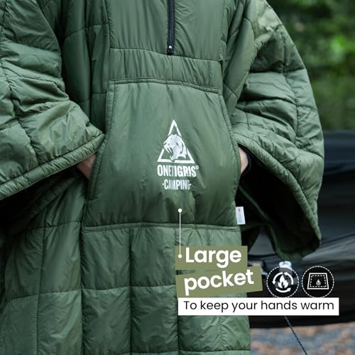 ONETIGRIS Camping Blanket Poncho with with Recycled Synthetic Insulation,Wearable Hoodie Blanket | Ultralight Water-Resistant Warm Camping Blanket for Outdoor, Hiking, Stadium - color: 1pc-green